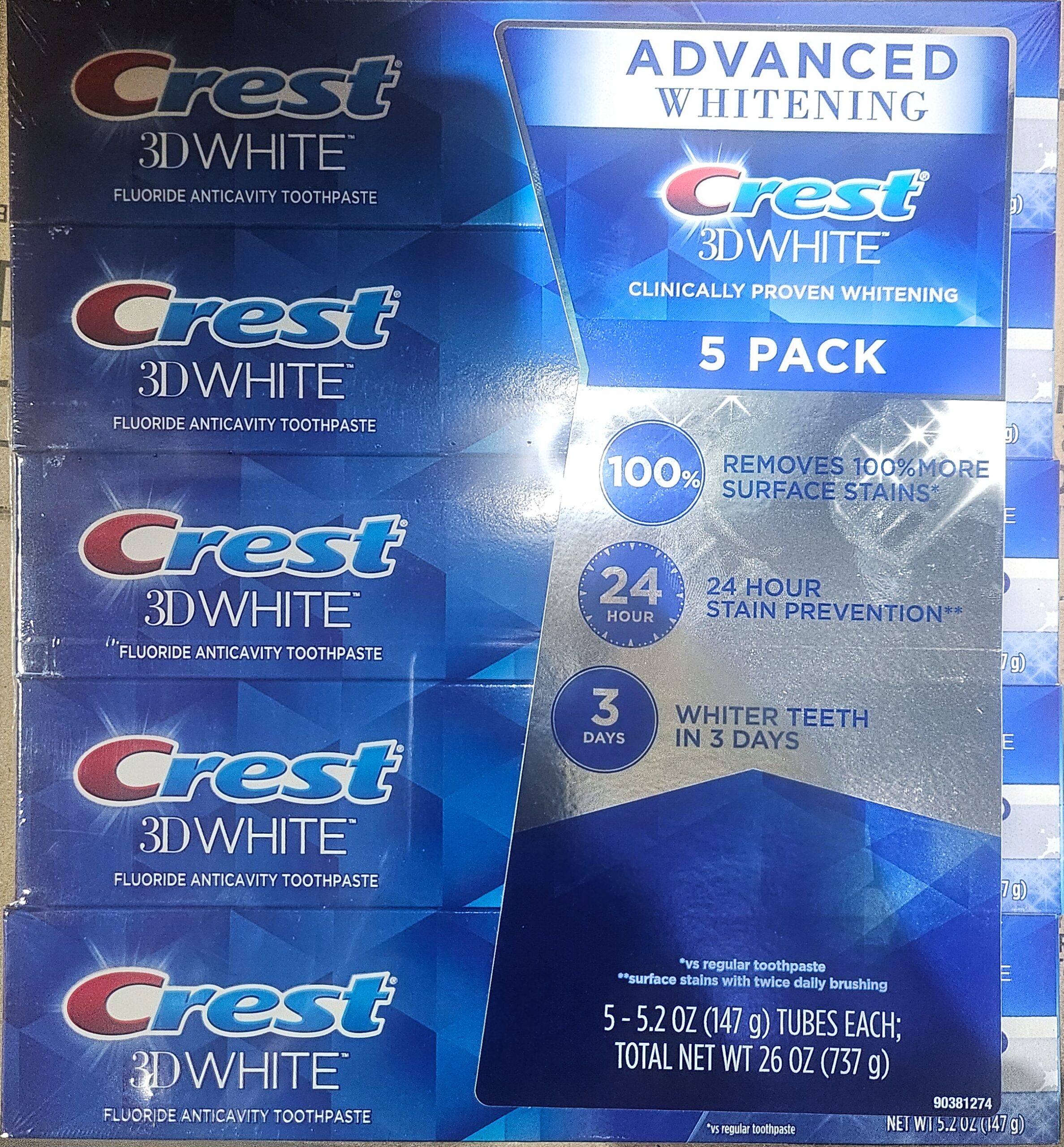 Crest Toothpaste 3D White 5 x 5.2 oz